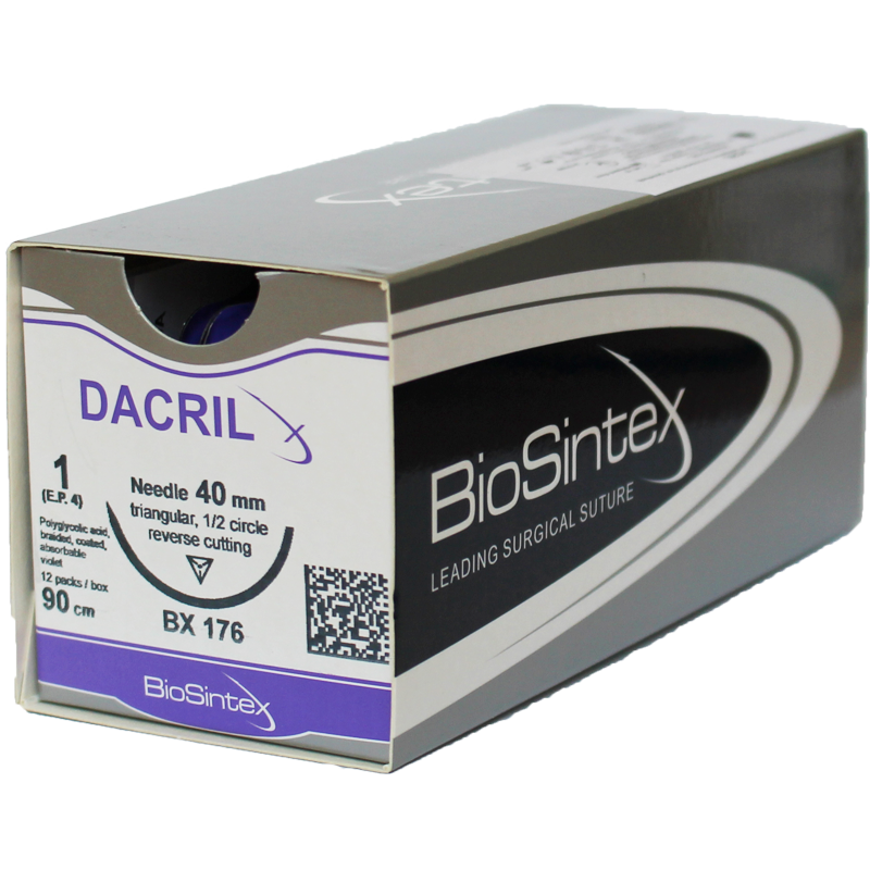 Dacril (BX 1203), Полігліколід, USP 1(M 4), 120см, зв-ріж.голка 48 мм,1/2 кола